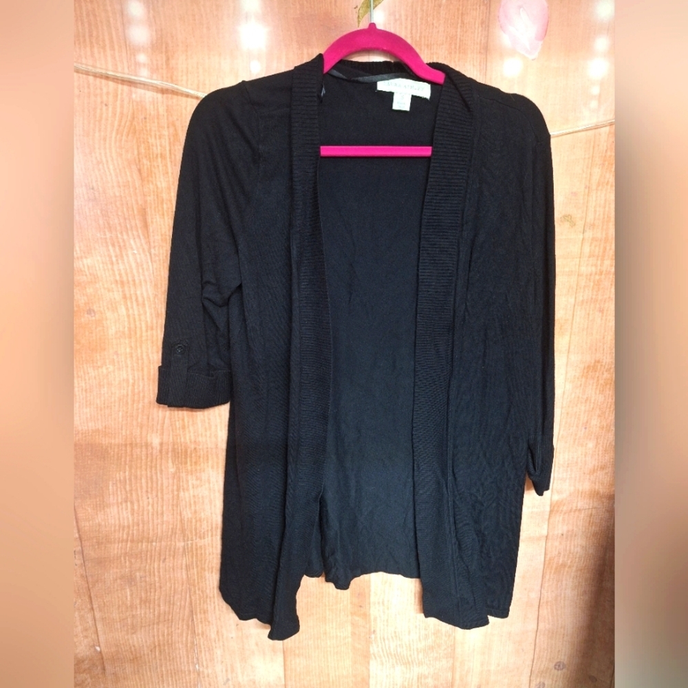 Laura Ashley 3/4 sleeve black cardigan sweater size small